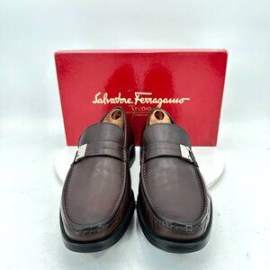 Salvatore Ferragamo Men Size 10D Brown Leather Buckle Loafer Dress Shoes
